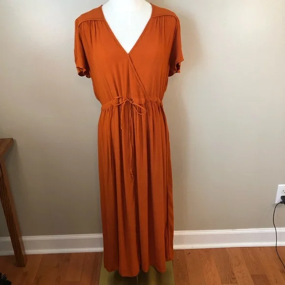 Christy Dawn Burnt Orange Short Sleeve Dress With Tie at Waist Size M - Picture 1 of 9